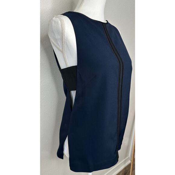 rag & bone Navy & Black High Neck Satin Back Zip Tank Blouse Sleeveless Top S - Picture 1 of 16